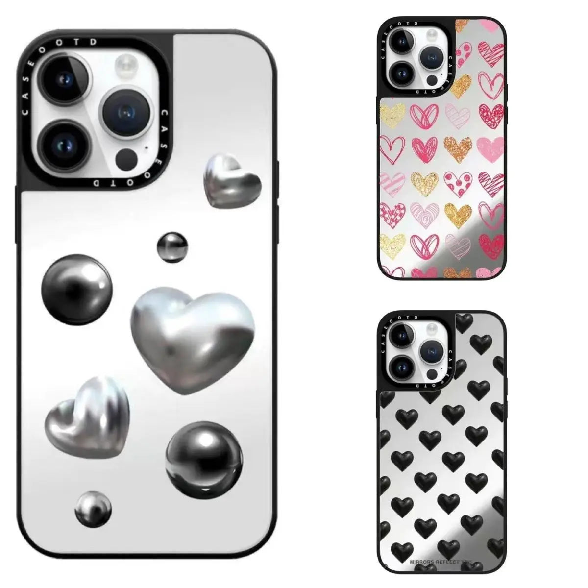 Liquid Metal Round Ball Love Heart Phone Case