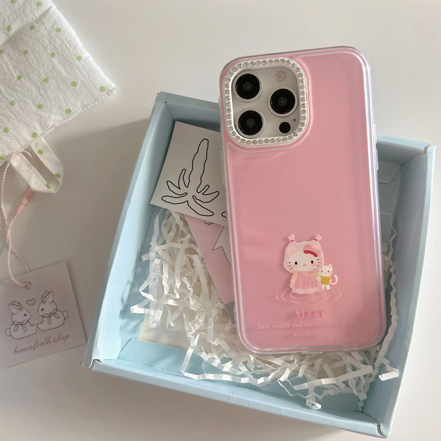 Cute Cartoon Pink And Yellow Raincoat Kitty Phone Case