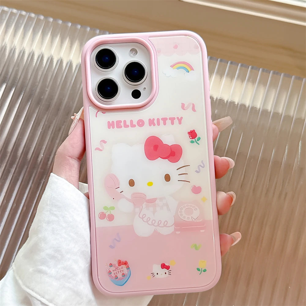 Luxury Liquid Tempered Glass Cute Hello Kitty Phone Case
