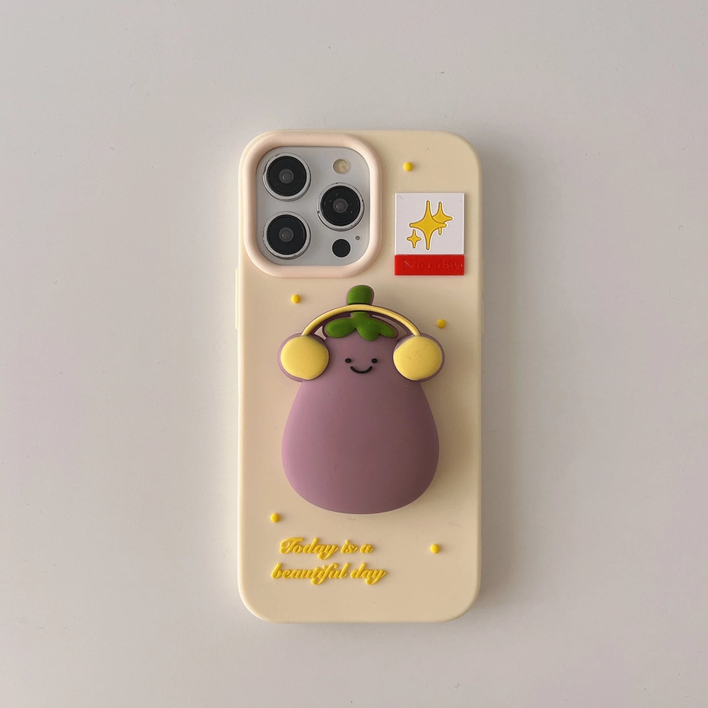 Silicone Eggplant Cherry Cartoon iPhone Case