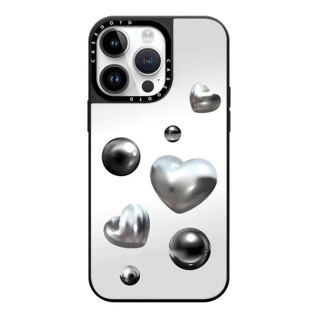 Liquid Metal Round Ball Love Heart Phone Case