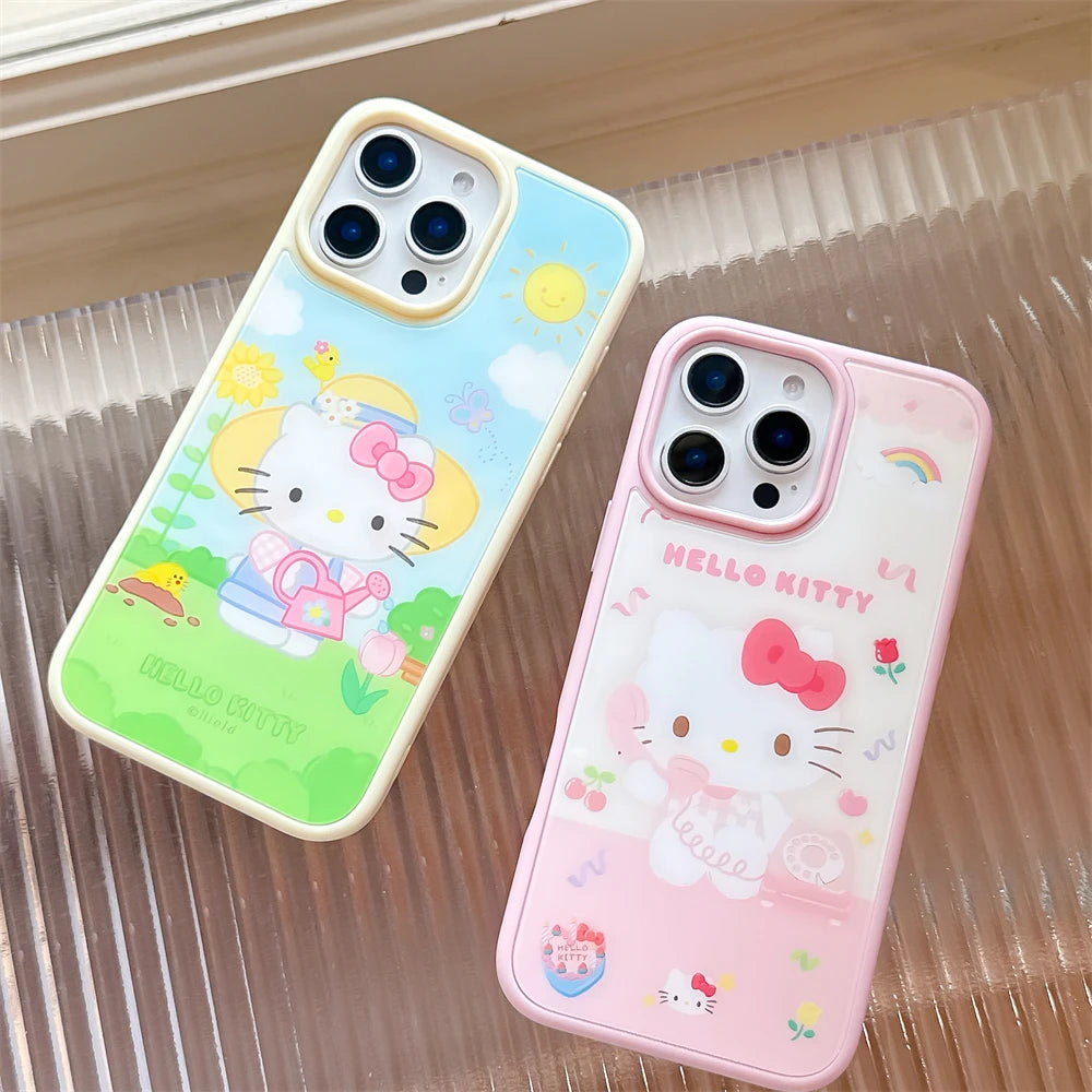Luxury Liquid Tempered Glass Cute Hello Kitty Phone Case