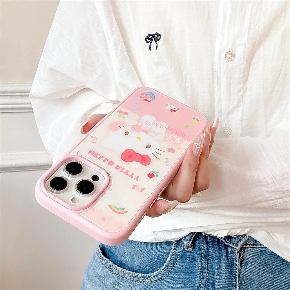 Luxury Liquid Tempered Glass Cute Hello Kitty Phone Case