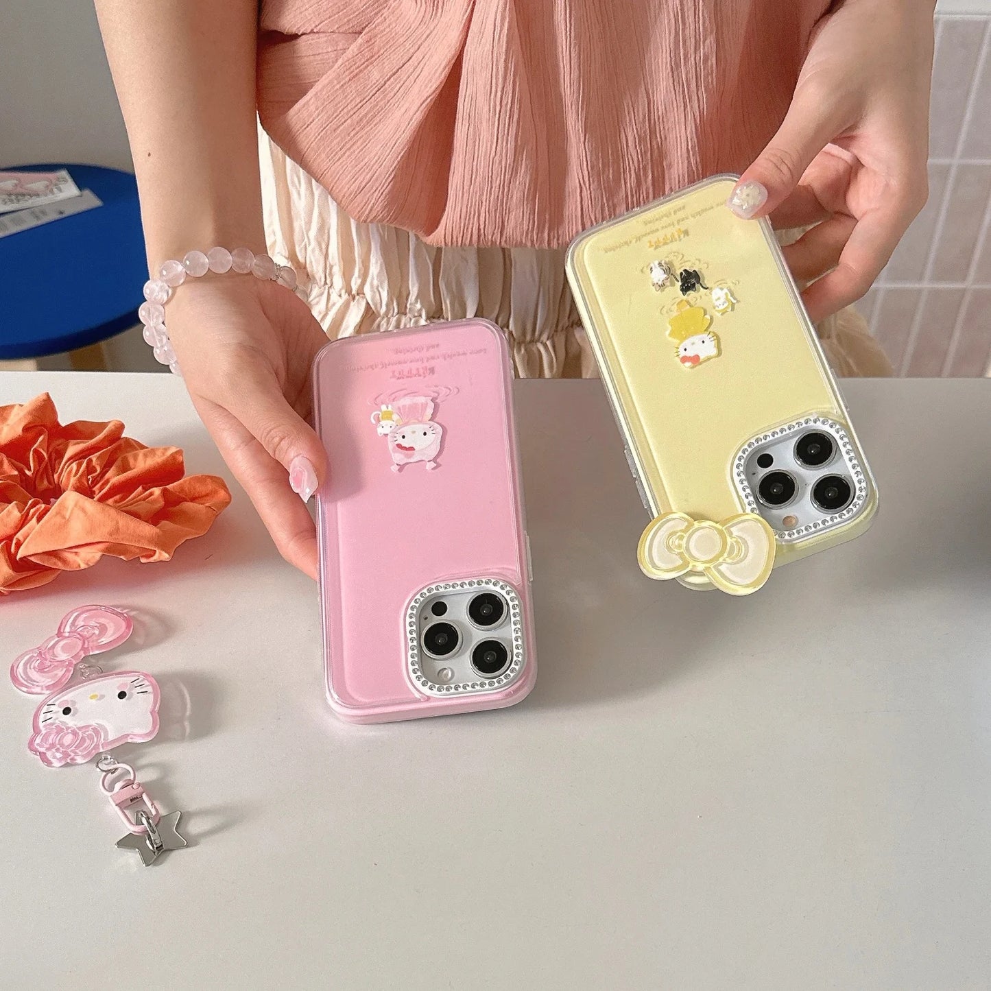 Cute Cartoon Pink And Yellow Raincoat Kitty Phone Case