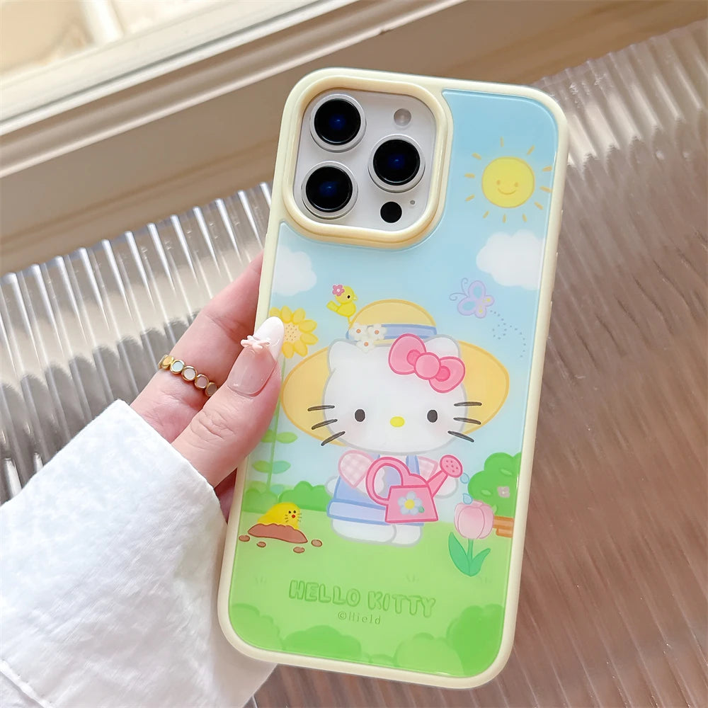 Luxury Liquid Tempered Glass Cute Hello Kitty Phone Case