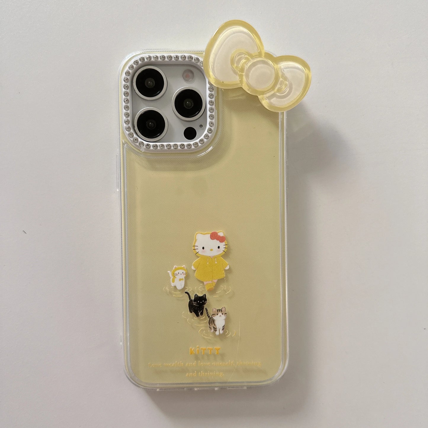Cute Cartoon Pink And Yellow Raincoat Kitty Phone Case