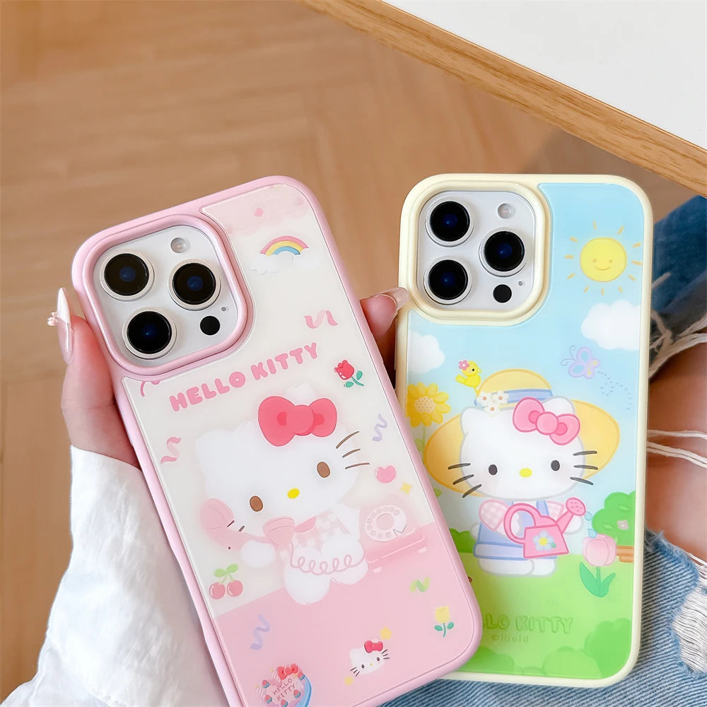 Luxury Liquid Tempered Glass Cute Hello Kitty Phone Case