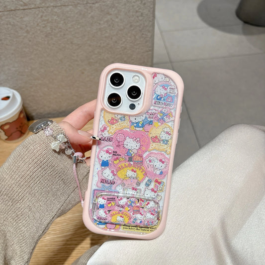 Girls Favorite Bling Bling Hello Kitty Frame Mirror Shell bracket Phone Case