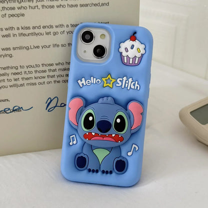 New Style Plush Disney For Stitch Silicone Gel Shell Bracket Phone Case