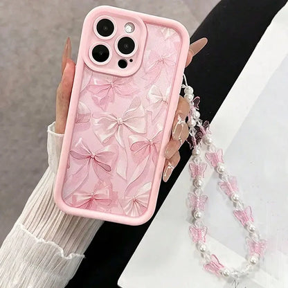 Pink Bow Pattern Silicone Phone Case Butterfly Charm Cover