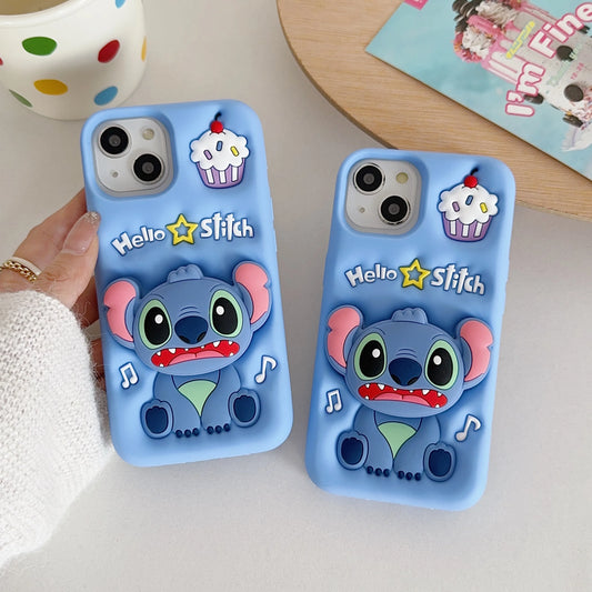 New Style Plush Disney For Stitch Silicone Gel Shell Bracket Phone Case