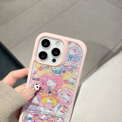 Girls Favorite Bling Bling Hello Kitty Frame Mirror Shell bracket Phone Case