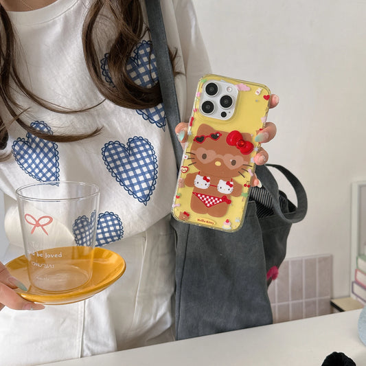 Double Sheer Yellow Black Leather Swimsuit Kitty Phone Case