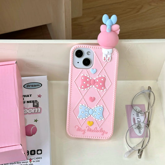 Fashion Pink Cute Dot Pattern Melody Tie Knot Cartoon Silicone Phone Case
