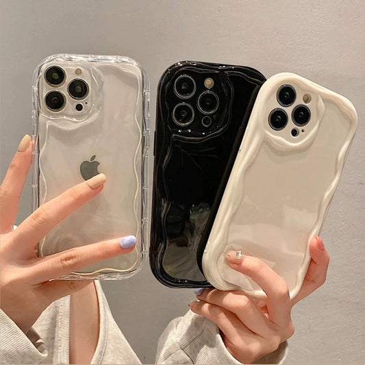 Transparent Cream Shockproof Case with Wave Pattern