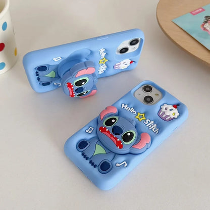 New Style Plush Disney For Stitch Silicone Gel Shell Bracket Phone Case