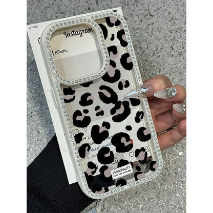 Luxury Leopard Print Design Diamond Border Phone Case