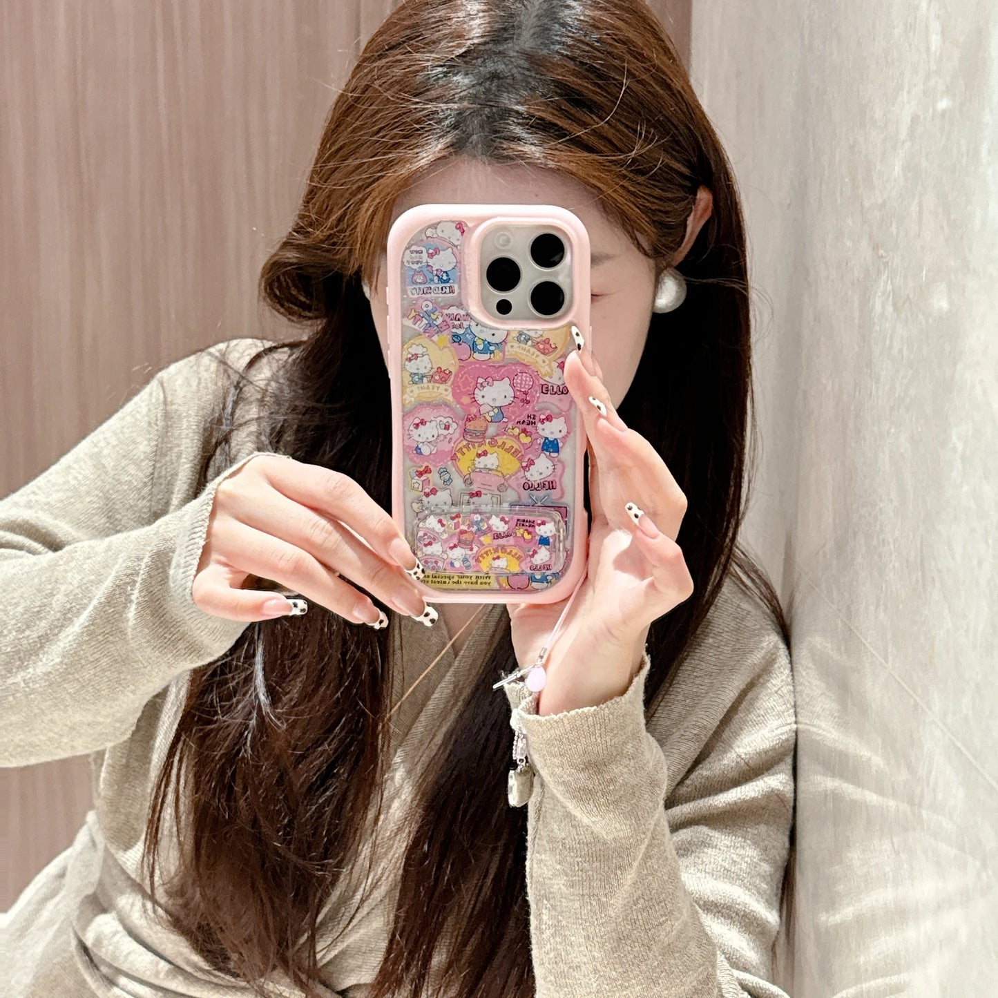 Girls Favorite Bling Bling Hello Kitty Frame Mirror Shell bracket Phone Case