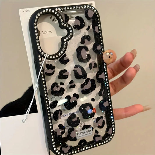 Luxury Leopard Print Design Diamond Border Phone Case