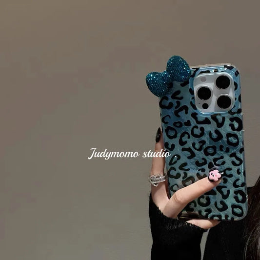 Colorful Leopard Blink Diamond Bowknot Lustre Lining Phone Case
