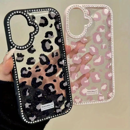 Luxury Leopard Print Design Diamond Border Phone Case