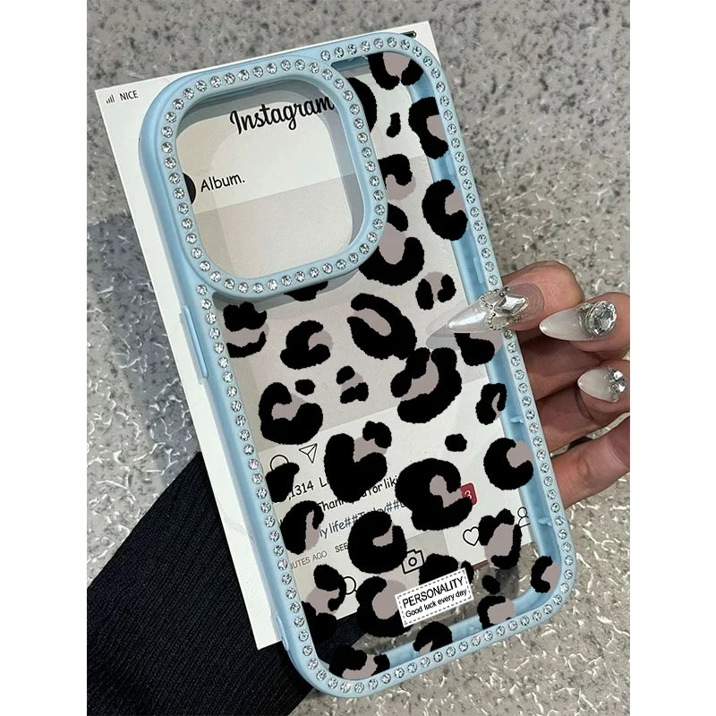 Luxury Leopard Print Design Diamond Border Phone Case