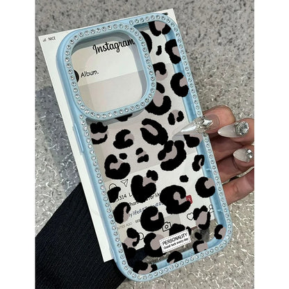 Luxury Leopard Print Design Diamond Border Phone Case