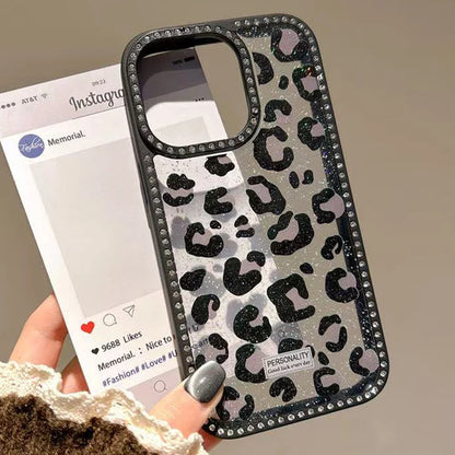 Luxury Leopard Print Design Diamond Border Phone Case