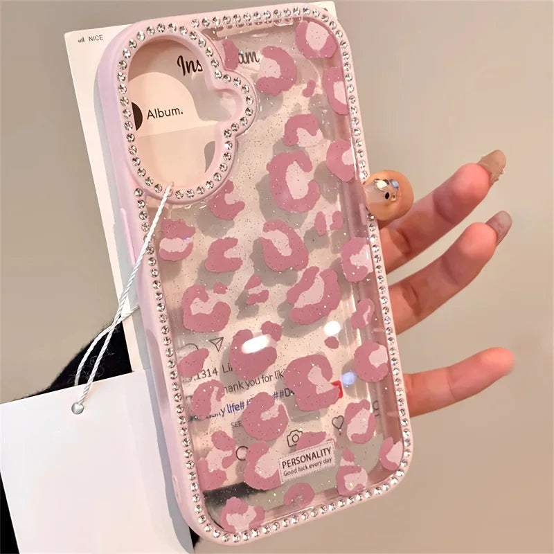 Luxury Leopard Print Design Diamond Border Phone Case