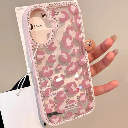Luxury Leopard Print Design Diamond Border Phone Case