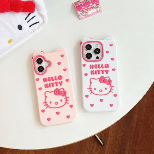 Pink Super Fashion Little Heart Hello Kitty Silicone Gel Phone Case