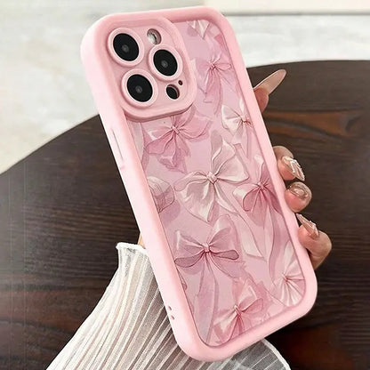 Pink Bow Pattern Silicone Phone Case Butterfly Charm Cover