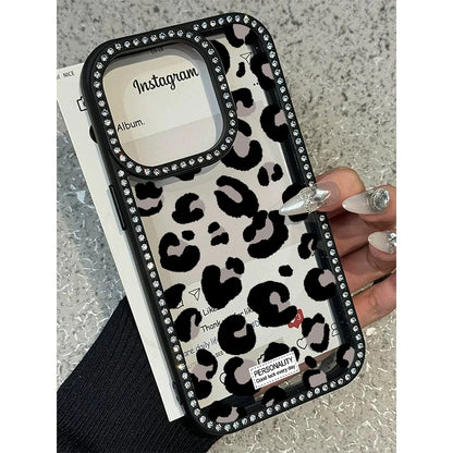 Luxury Leopard Print Design Diamond Border Phone Case