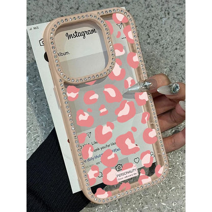 Luxury Leopard Print Design Diamond Border Phone Case