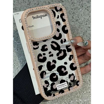 Luxury Leopard Print Design Diamond Border Phone Case