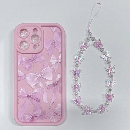 Pink Bow Pattern Silicone Phone Case Butterfly Charm Cover