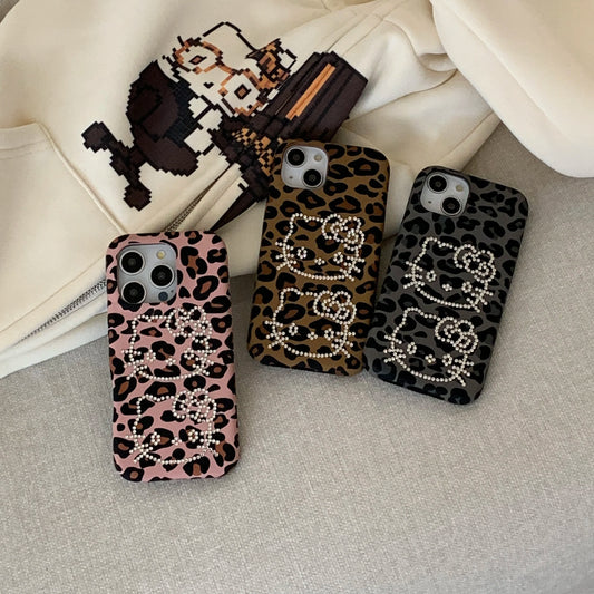 Leopard Print Style Sanrio For Diamonds Hello Kitty Individualistic Style Phone Case